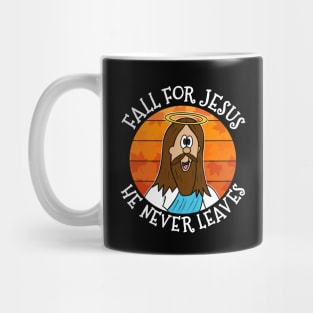 Fall For Jesus He Never Leaves Autumn Christian Mug